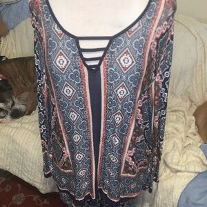 One World Flowy Boho Neckline Blouse - Size 3X
